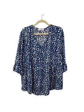 Agnes Orinda 100% Rayon Peplum Hem Graphic Print Boho Blouse Size 2X